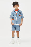 Short-sleeved denim shirt