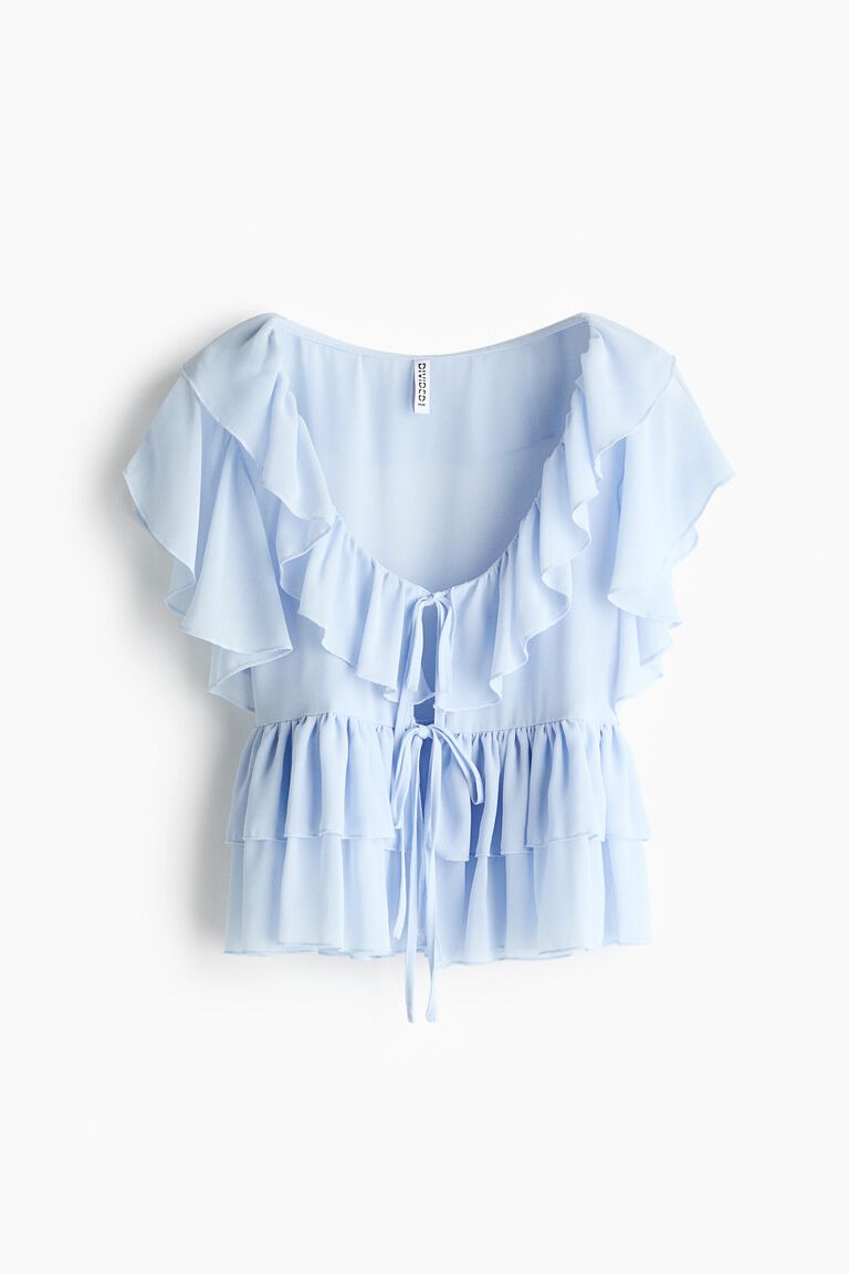 Blus depan ikat dengan detail ruffle