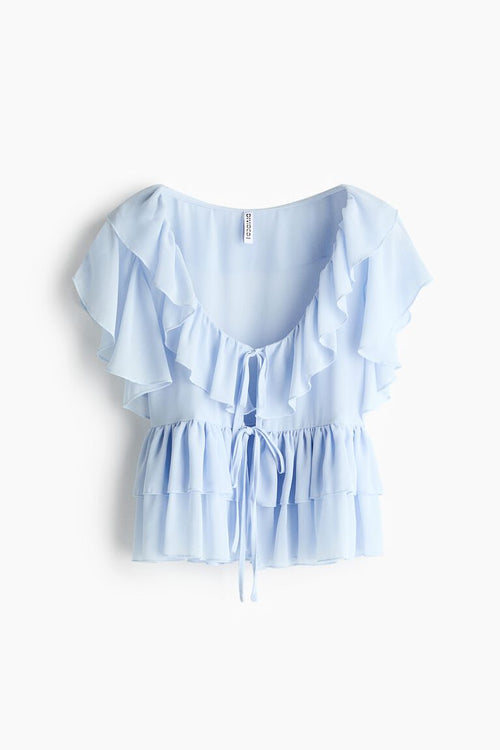 Blus depan ikat dengan detail ruffle