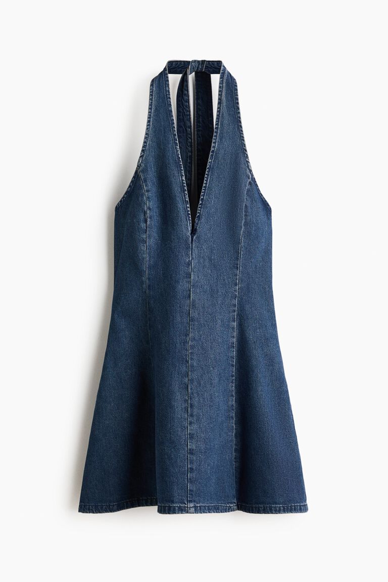 Gaun denim halter-neck